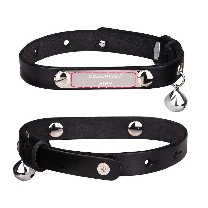 Collar Cuero Premium para Gato con Cascabel y Placa Grabada 😺