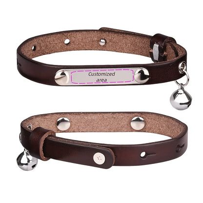 Collar Cuero Premium para Gato con Cascabel y Placa Grabada 😺