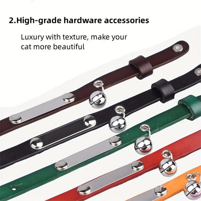 Collar Cuero Premium para Gato con Cascabel y Placa Grabada 😺