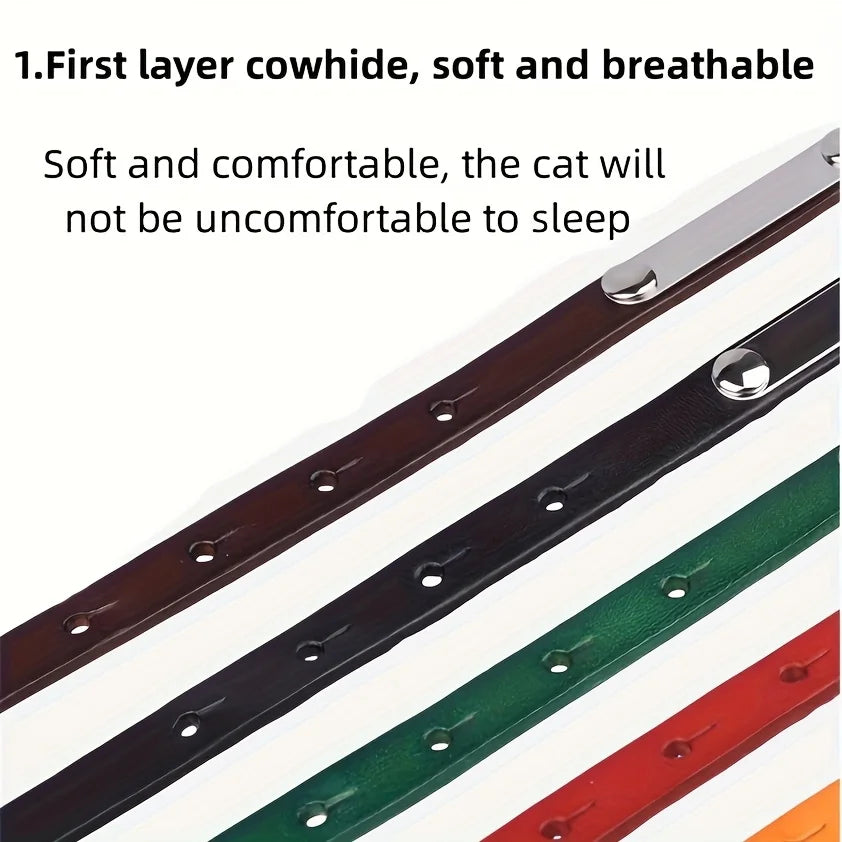 Collar Cuero Premium para Gato con Cascabel y Placa Grabada 😺