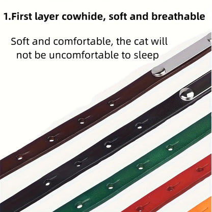 Collar Cuero Premium para Gato con Cascabel y Placa Grabada 😺