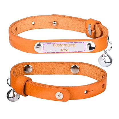 Collar Cuero Premium para Gato con Cascabel y Placa Grabada 😺