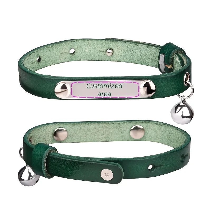 Collar Cuero Premium para Gato con Cascabel y Placa Grabada 😺
