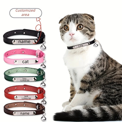 Collar Cuero Premium para Gato con Cascabel y Placa Grabada 😺