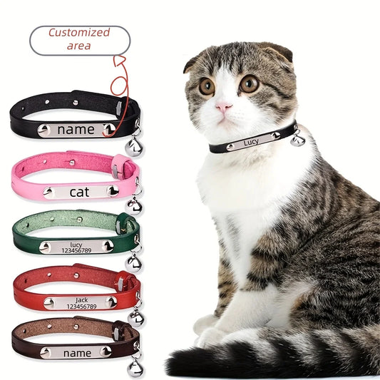 Collar Cuero Premium para Gato con Cascabel y Placa Grabada 😺