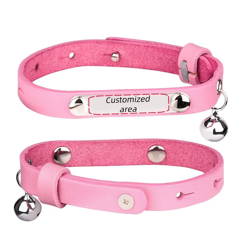 Collar Cuero Premium para Gato con Cascabel y Placa Grabada 😺