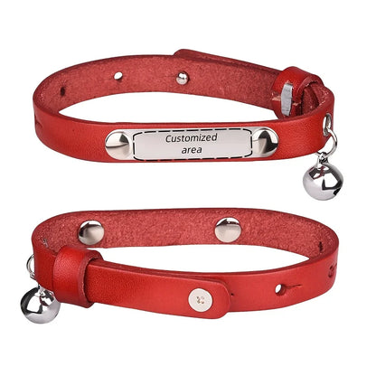 Collar Cuero Premium para Gato con Cascabel y Placa Grabada 😺
